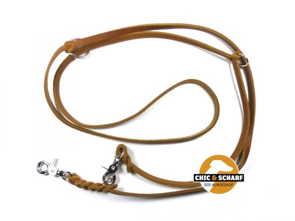 Fettlederleine 2,4 m x 10 mm Cognac mit Scherenkarabiner