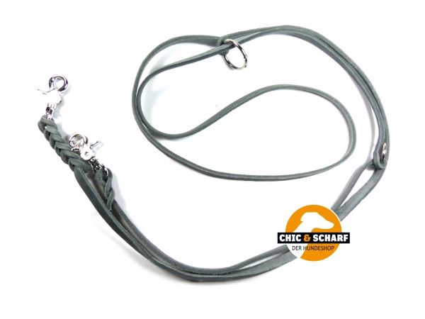 Fettlederleine 2,4 m x 10 mm Grau mit Scherenkarabiner