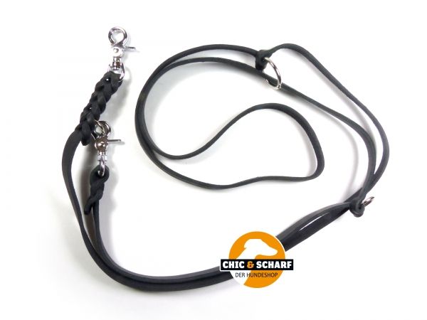 Fettlederleine 2,4 m x 12 mm mit Scherenkarabiner - Schwarz